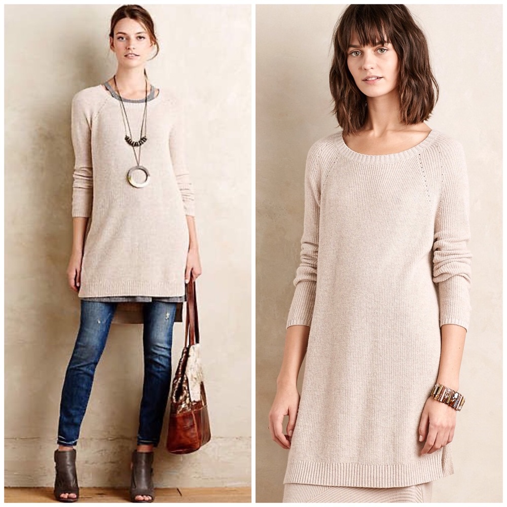 Anthropologie Split Sweater Tunic XS Beige EUC!